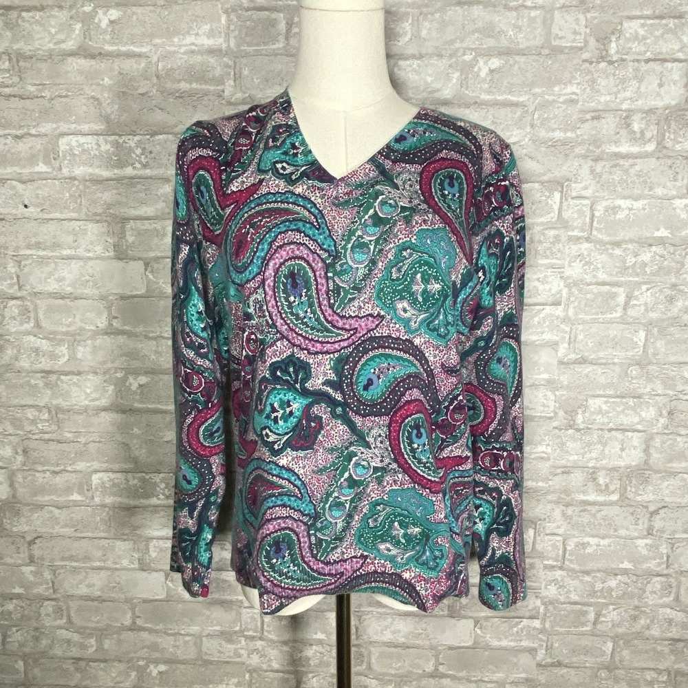 Talbots multicolor paisley long sleeve Blouse Size Large